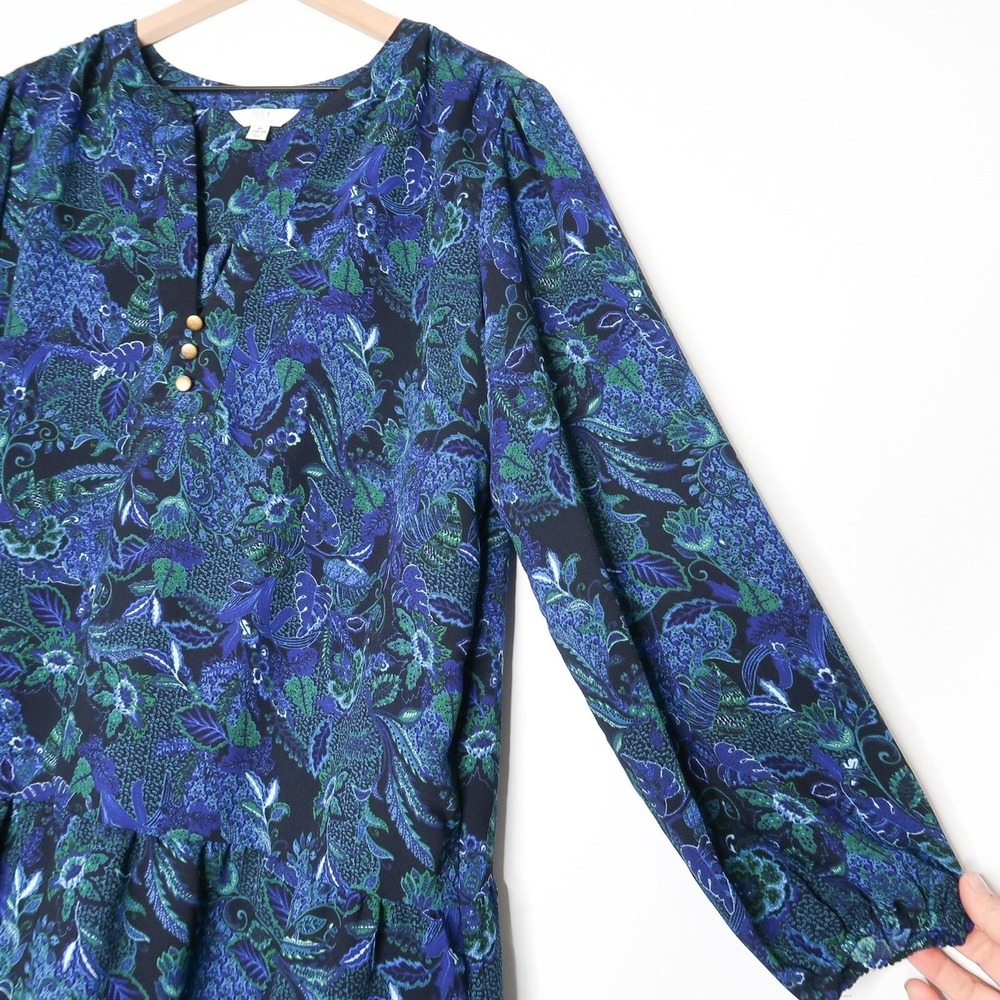 Time and Tru Womens Mini Dress Size XL 16-18 Blue Green‎ Paisley Long Sleeve - Picture 7 of 8